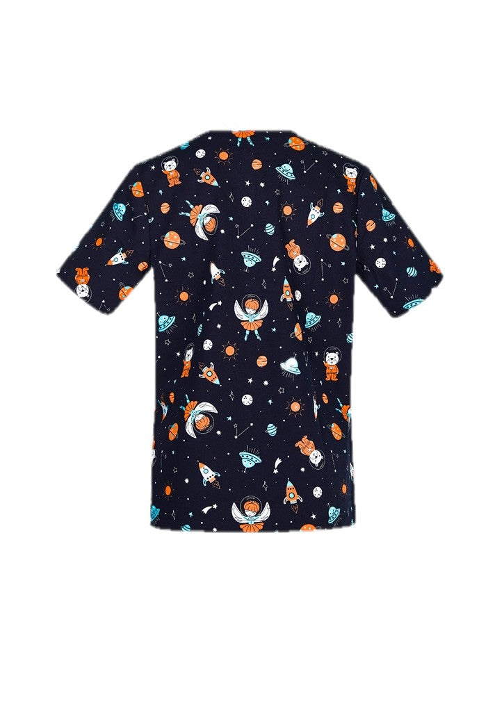 Womens Printed Space Party Scrub Top – back view