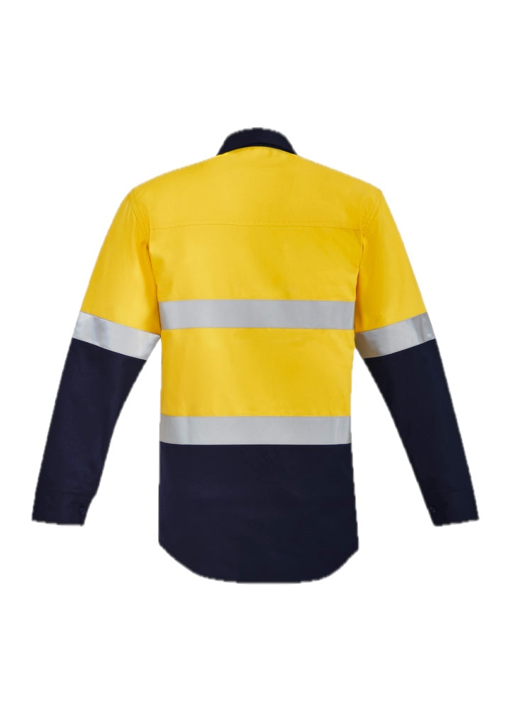 Mens Orange Flame Hi Vis Closed Front Shirt - Hoop Taped – back view