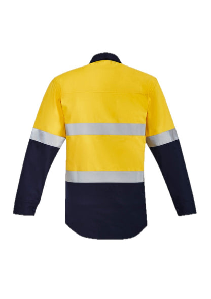 Mens Orange Flame Hi Vis Closed Front Shirt - Hoop Taped – back view