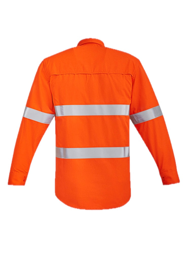 Mens Orange Flame Hi Vis Open Front Shirt - Hoop Taped – back view