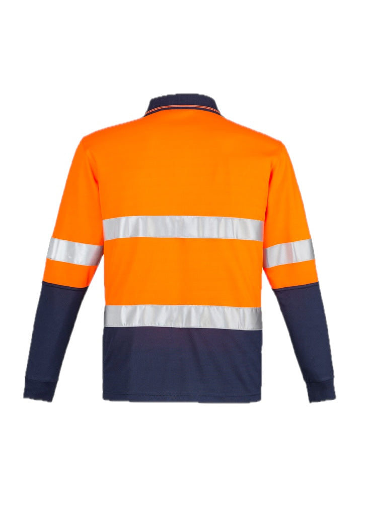 Mens Hi Vis Spliced Long Sleeve Polo - Hoop Taped – back view