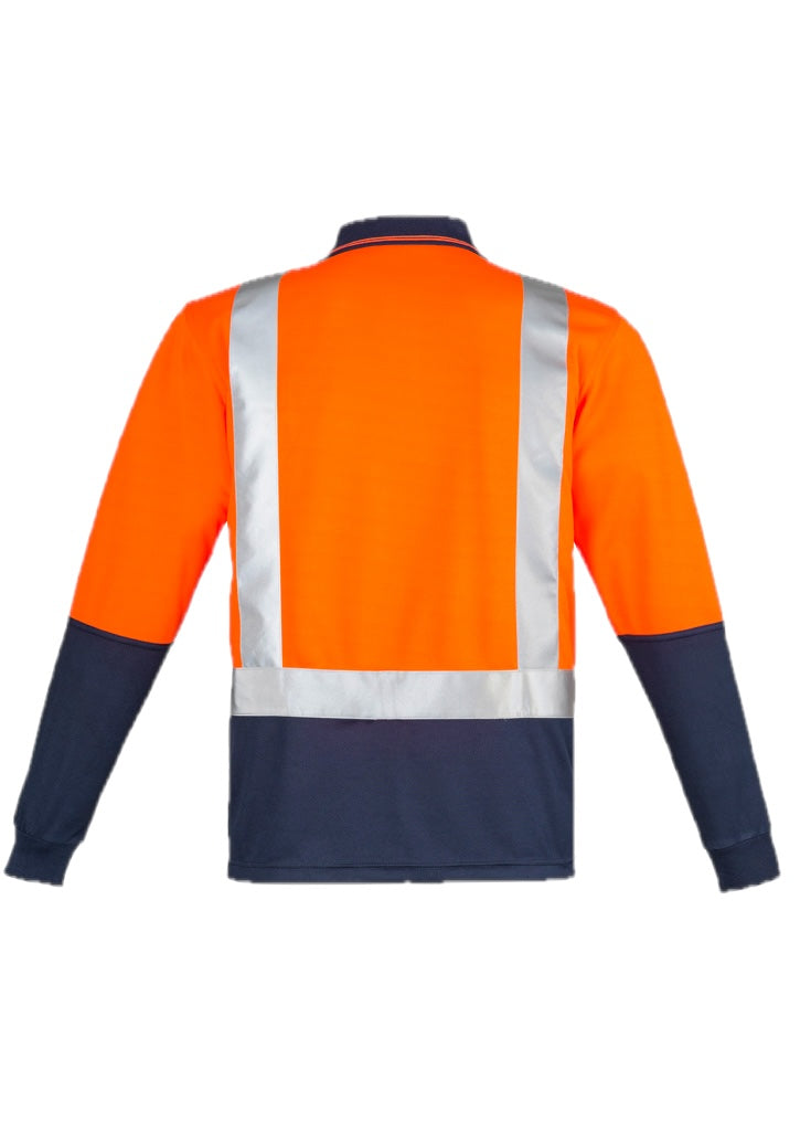 Mens Hi Vis Spliced Long Sleeve Polo - Shoulder Taped – back view