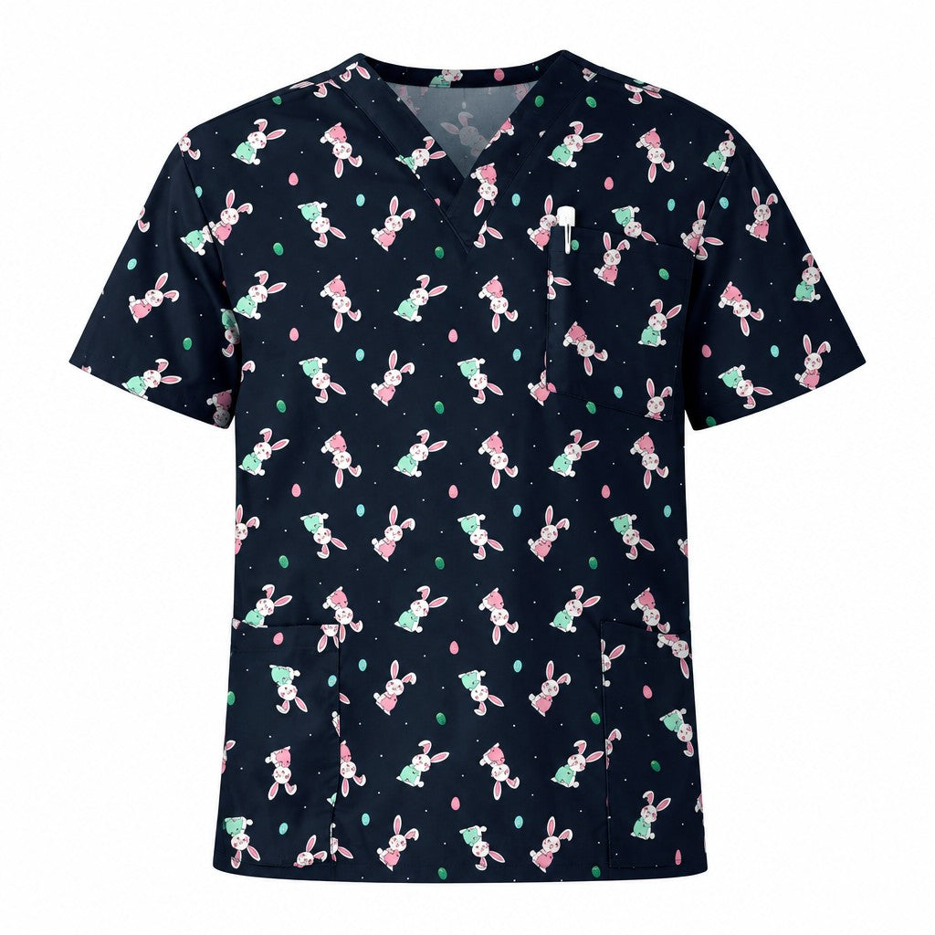 Mens Easter V-Neck Short Sleeve Scrub Top