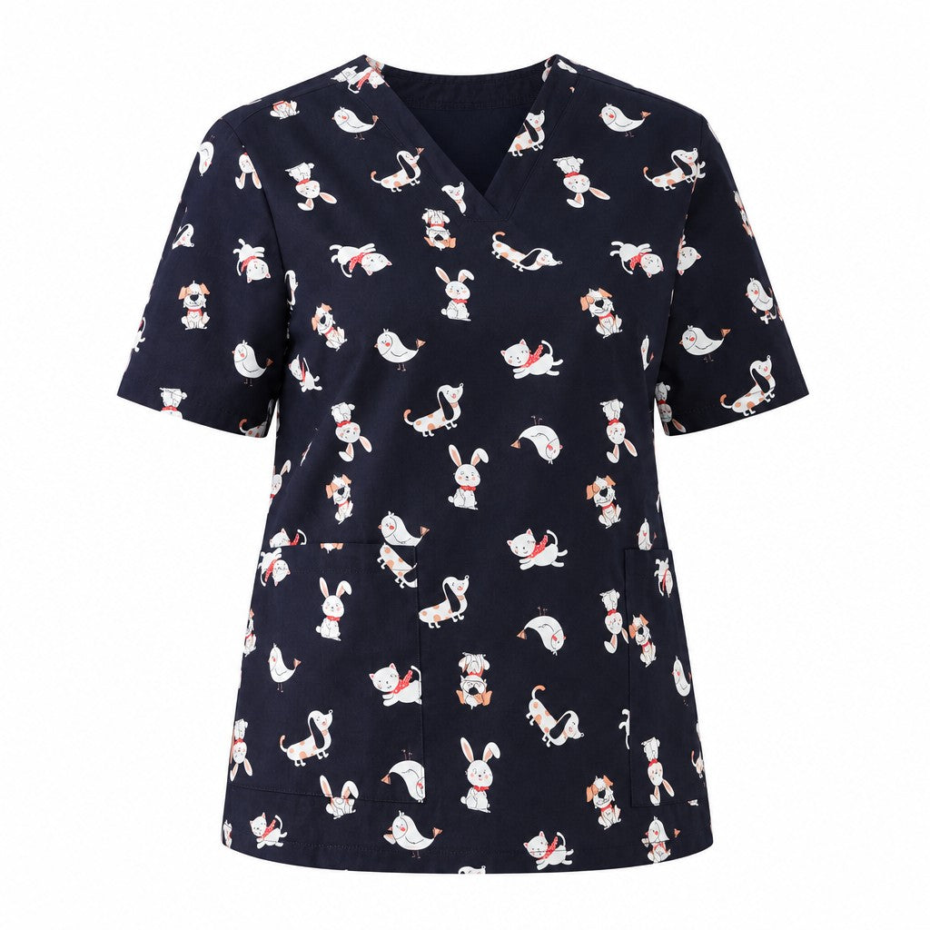 Womens Printed Best Friends Scrub Top