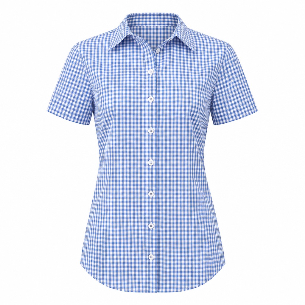 Modern Gingham Short Sleeve Dress Shirt Womens