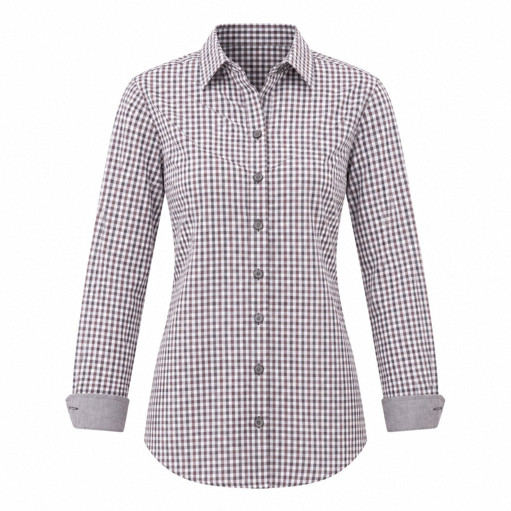 Modern Gingham Long Sleeve Dress Shirt Womens