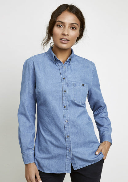 Kemeja Denim Indie Wanita Lengan Panjang