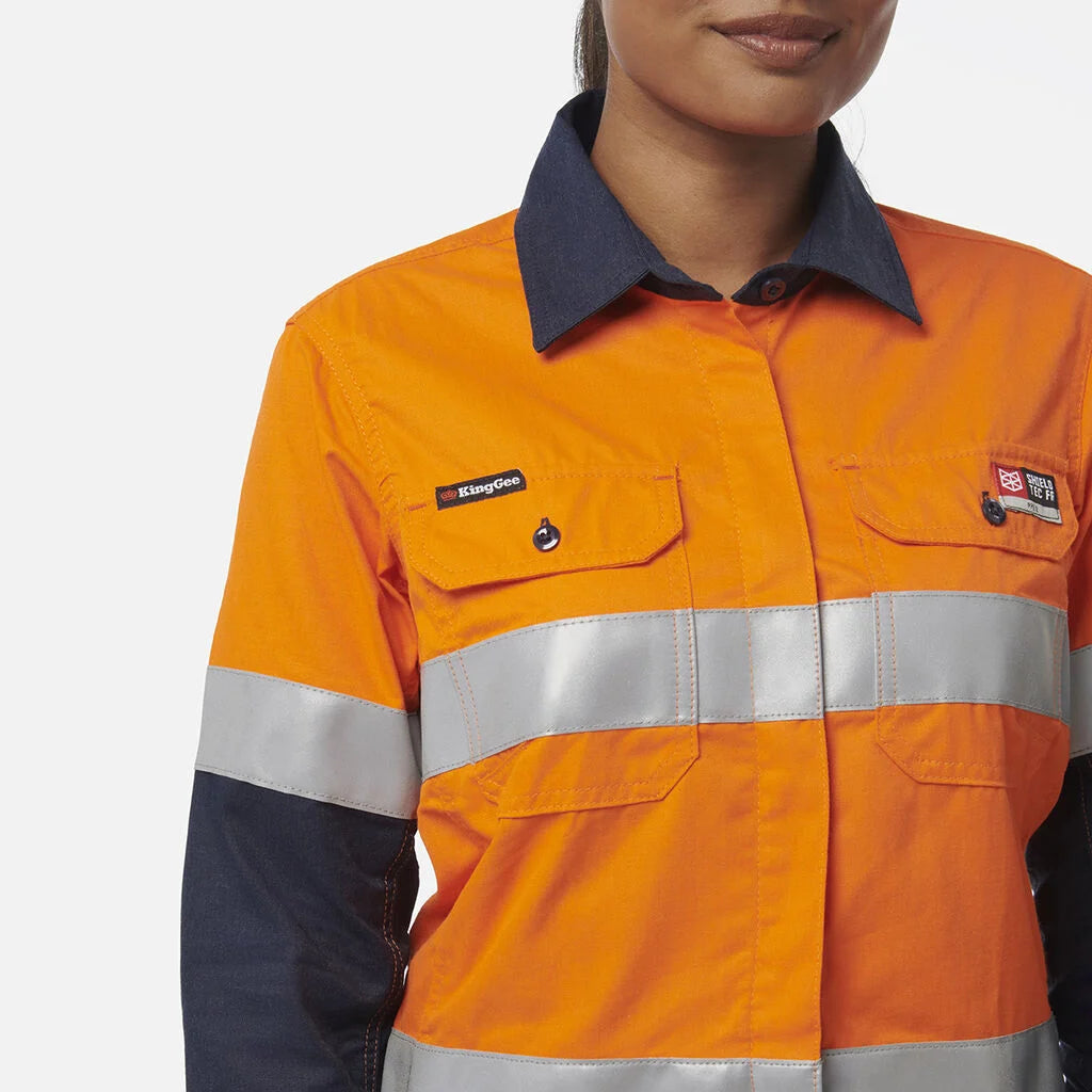 Camisa de senhora ShieldTec FR de alta visibilidade, bicolor, com frente aberta e fita de vedação, EPI2