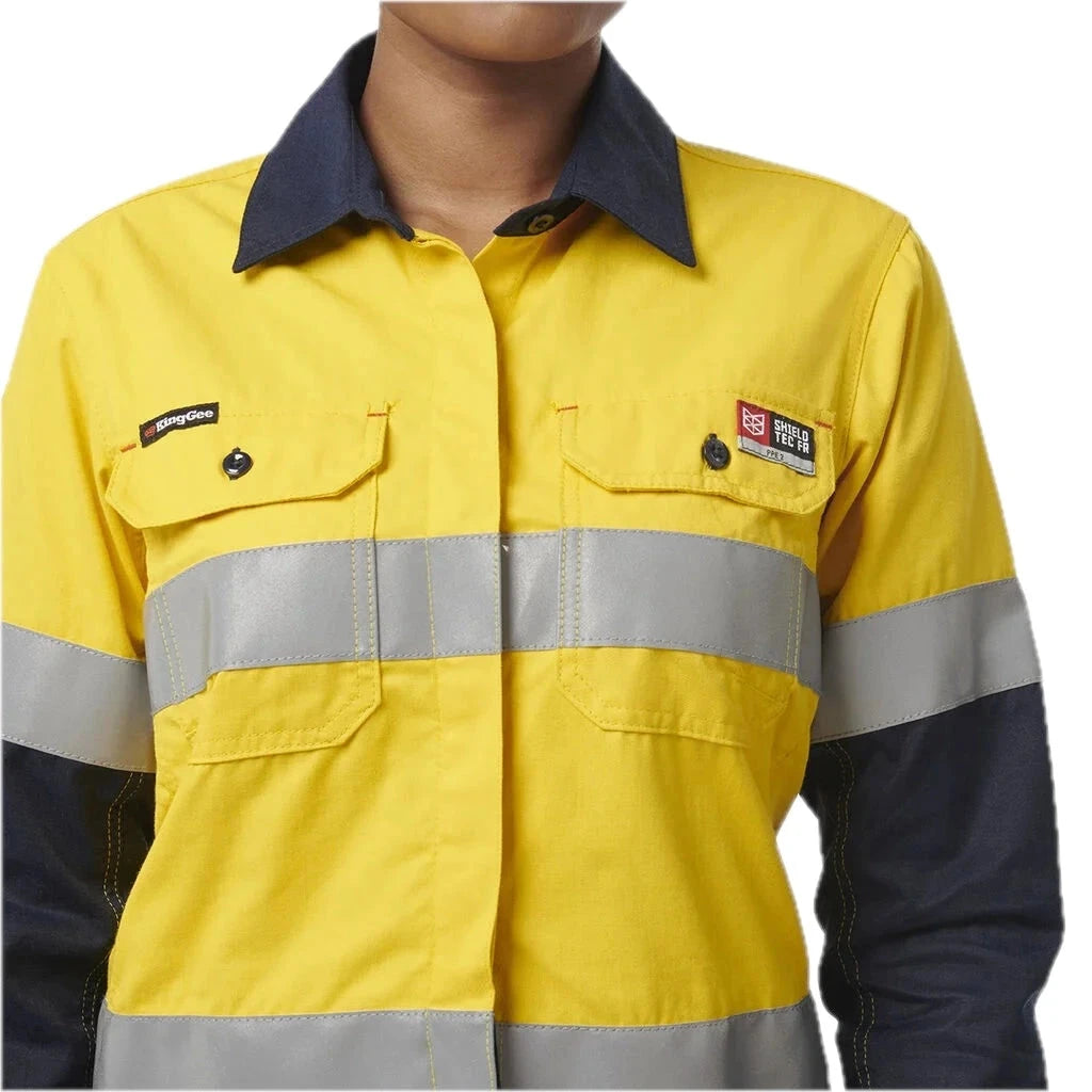 Women's ShieldTec FR Hi Vis 2Tone Open Front Taped Shirt PPE2
