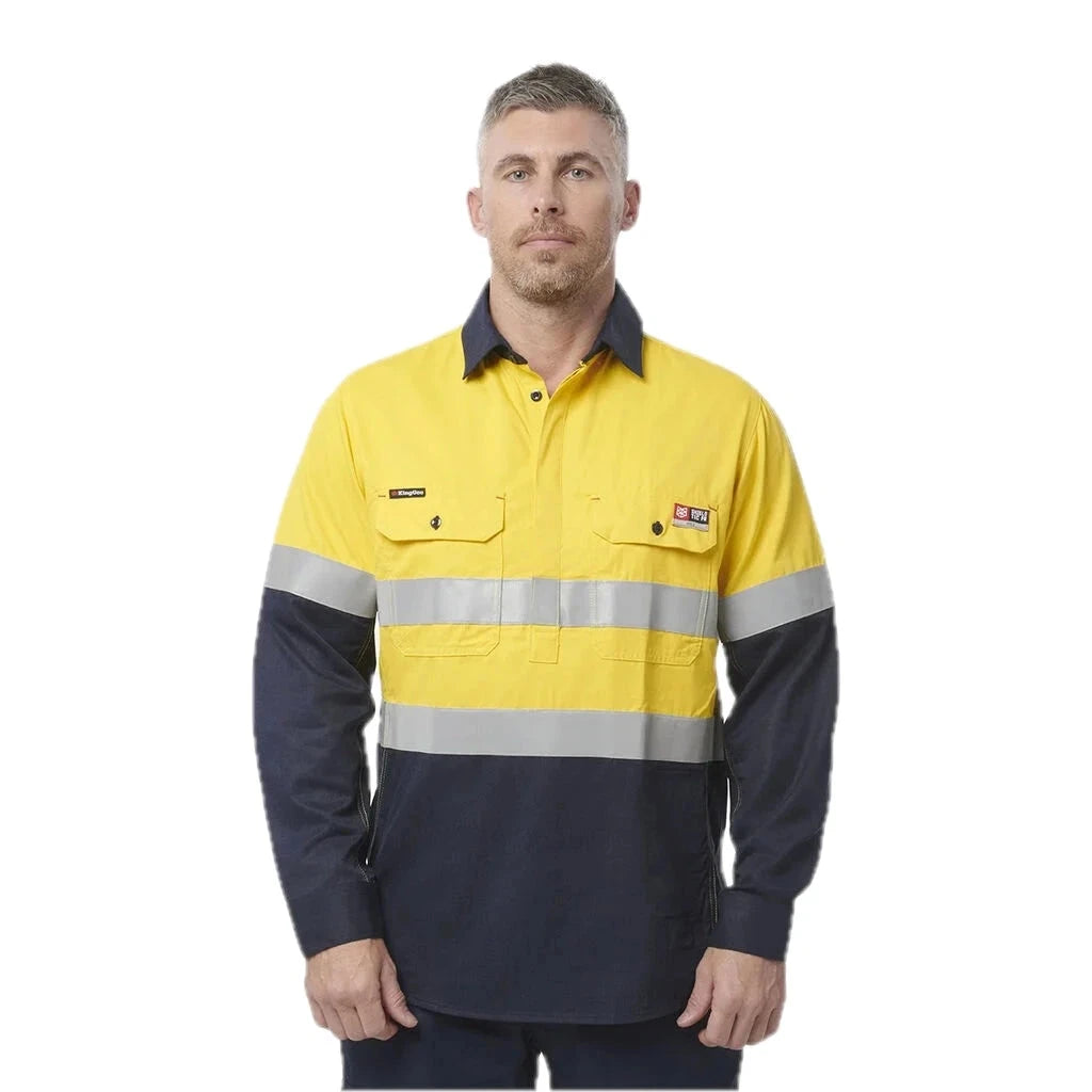 ShieldTec FR Hi Vis 2 Tone Kemeja Tertutup Depan Berpita APD2