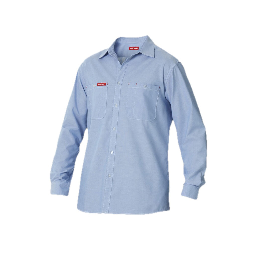 Kemeja Kerja Katun Poli Chambray Lengan Panjang 