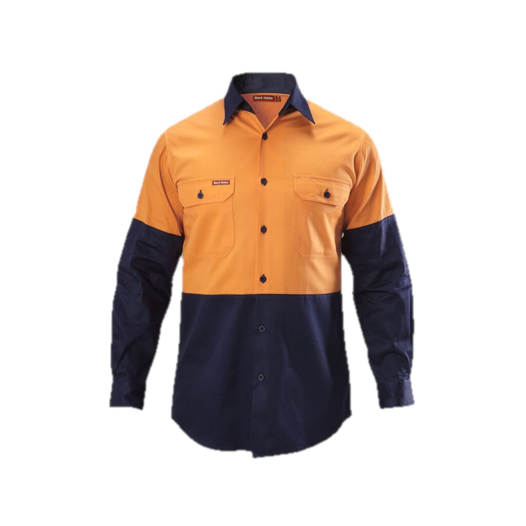 CAMISA DE TRABALHO DE BROCA DE ALGODÃO DE MANGA COMPRIDA HI-VIS 2 TONS 