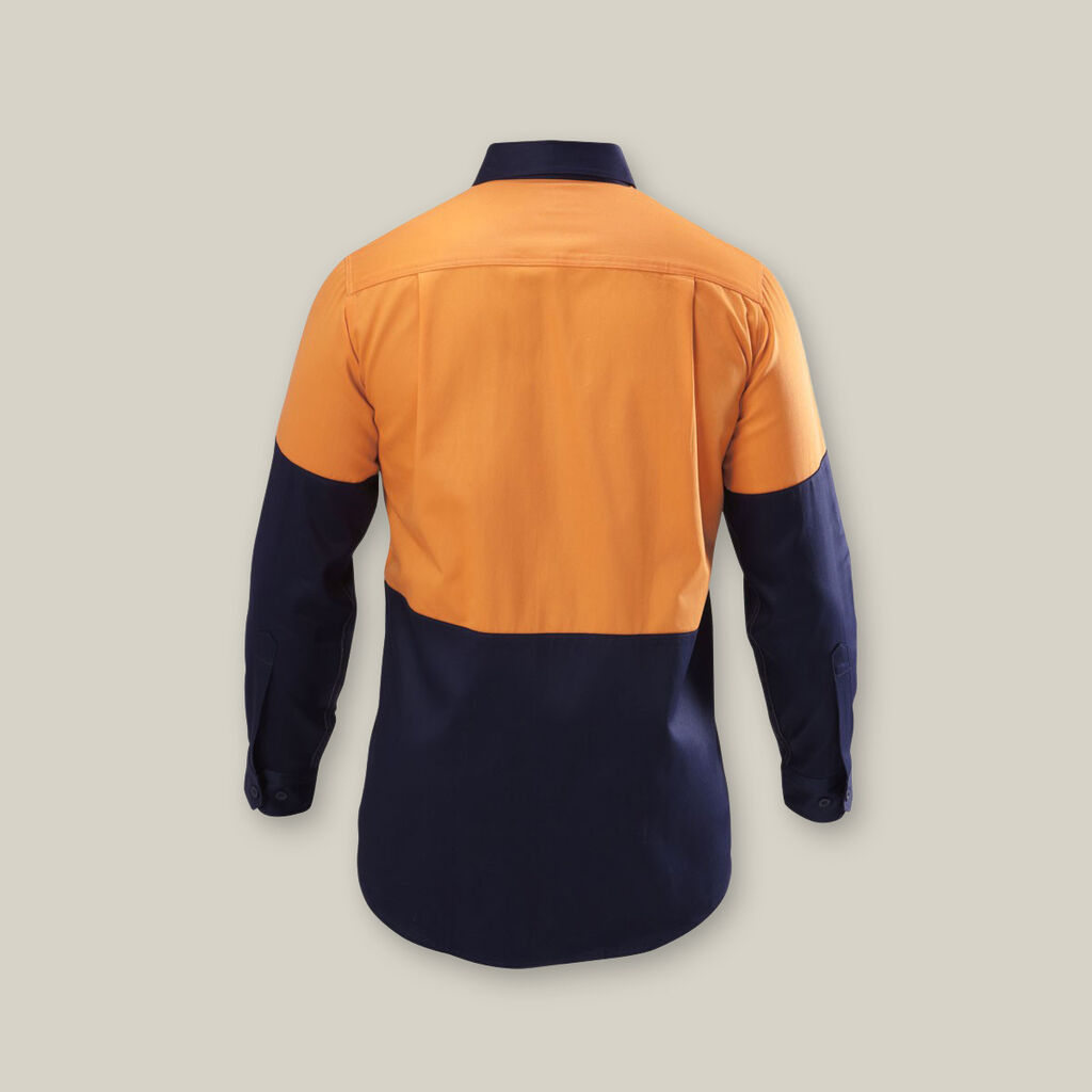 HI-VIS 2 TONE LONG SLEEVE COTTON DRILL WORK SHIRT
