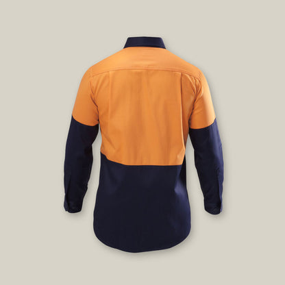 HI-VIS 2 TONE LONG SLEEVE COTTON DRILL WORK SHIRT