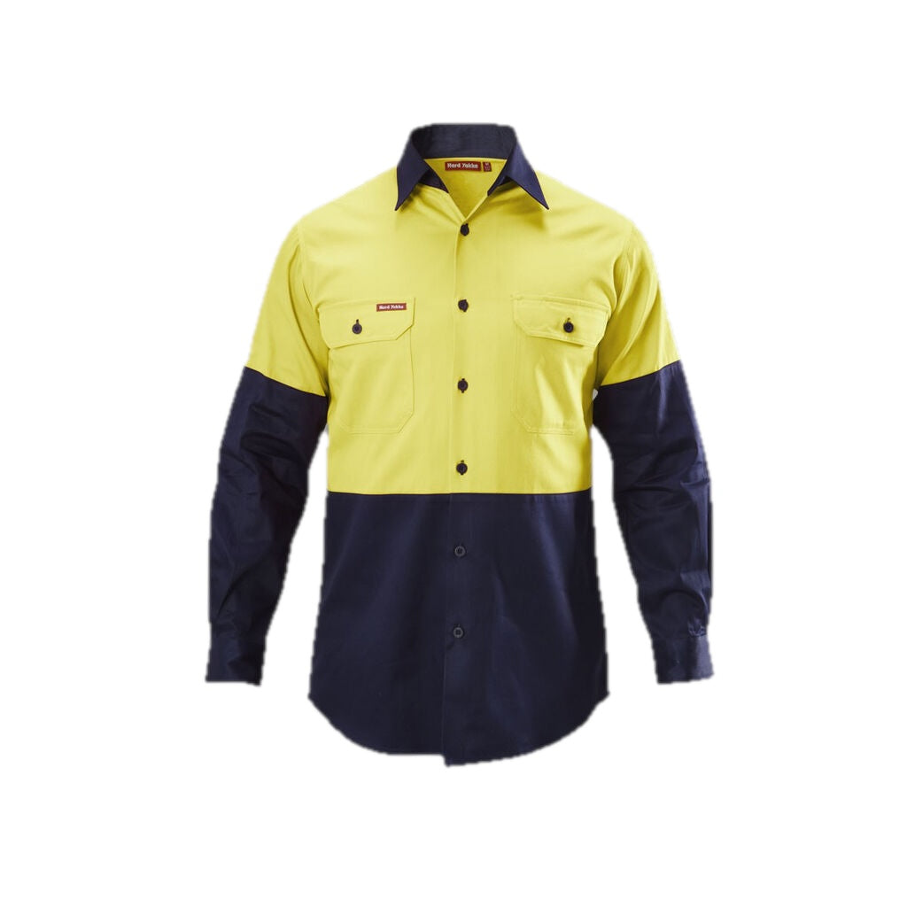 CAMISA DE TRABALHO DE BROCA DE ALGODÃO DE MANGA COMPRIDA HI-VIS 2 TONS 