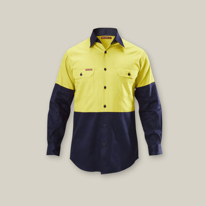 HI-VIS 2 TONE LONG SLEEVE COTTON DRILL WORK SHIRT