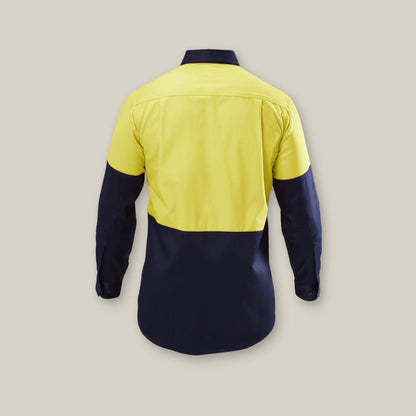 HI-VIS 2 TONE LONG SLEEVE COTTON DRILL WORK SHIRT