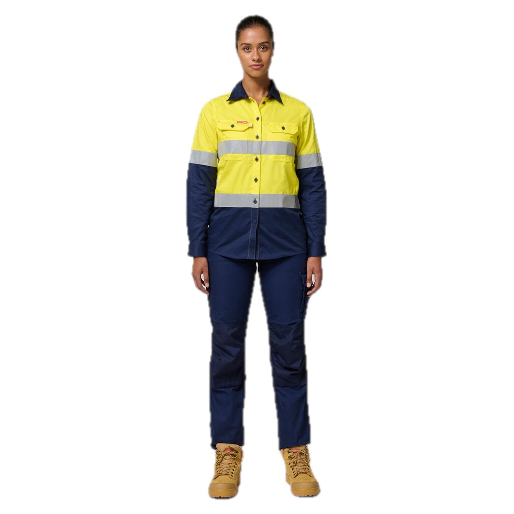 CAMISA DE SARJA DE ALGODÃO COM FITA VENTILADA KOOLGEAR HI-VIS PARA MULHERES 