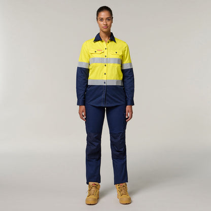 CAMISA DE SARJA DE ALGODÃO COM FITA VENTILADA KOOLGEAR HI-VIS PARA MULHERES 