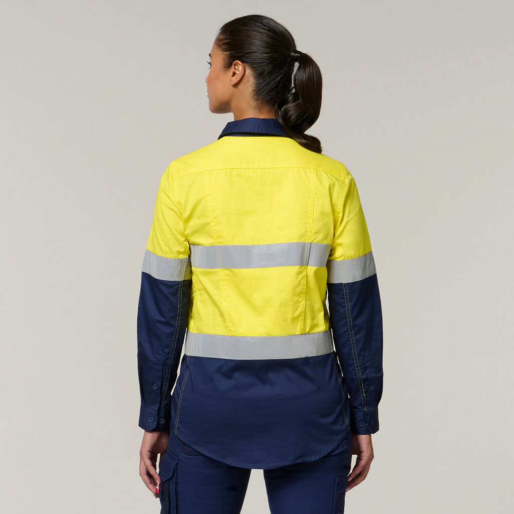 CAMISA DE SARJA DE ALGODÃO COM FITA VENTILADA KOOLGEAR HI-VIS PARA MULHERES 