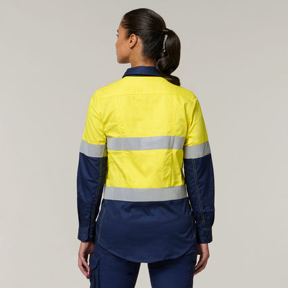 CAMISA DE SARJA DE ALGODÃO COM FITA VENTILADA KOOLGEAR HI-VIS PARA MULHERES 