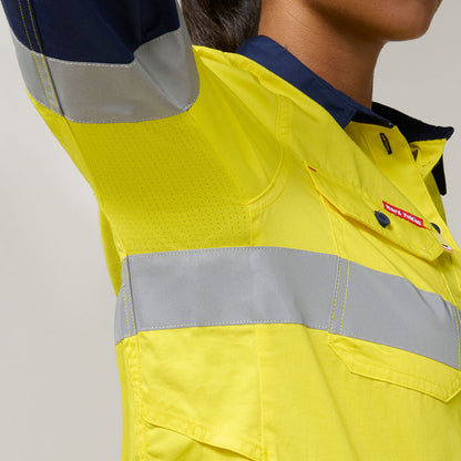 CAMISA DE SARJA DE ALGODÃO COM FITA VENTILADA KOOLGEAR HI-VIS PARA MULHERES 