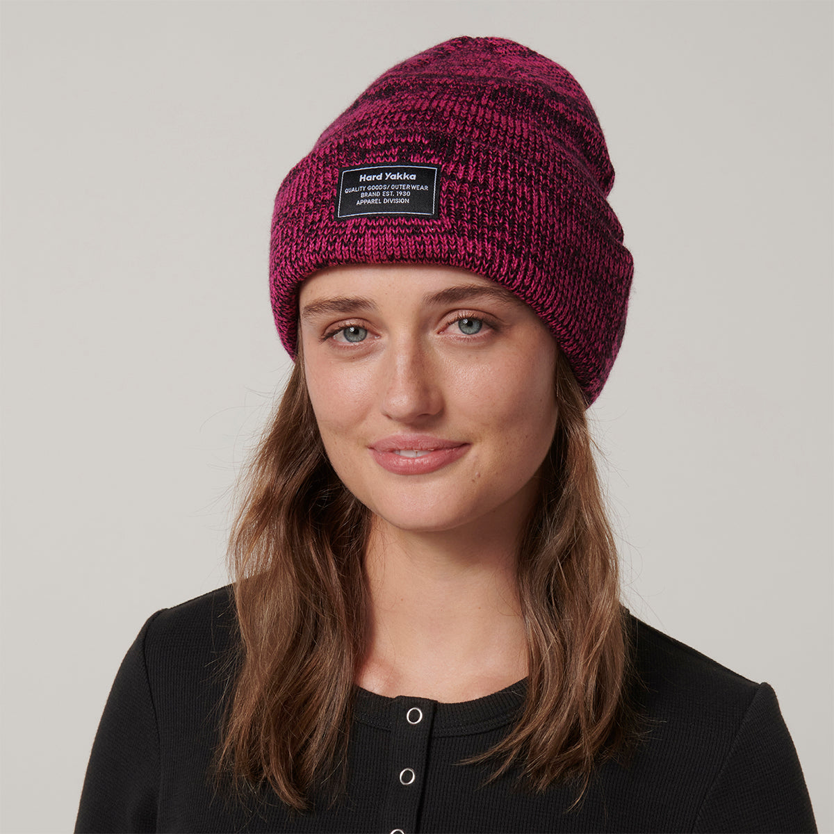Hard Yakka 2Tone Twist Marle Beanie (Y22301) – Pink/Black Marle