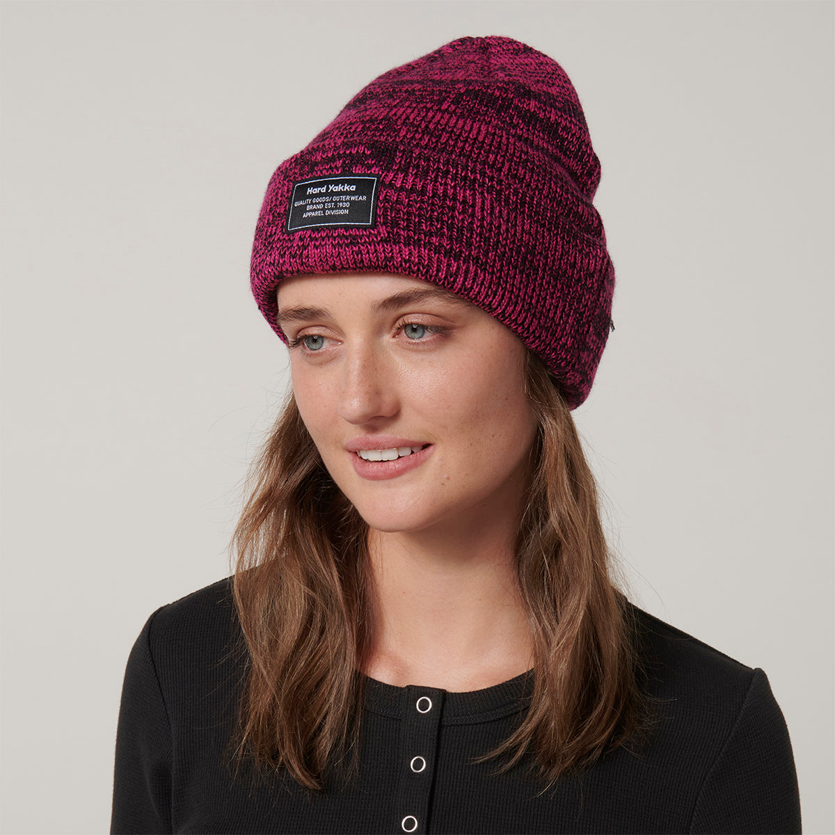 Hard Yakka 2Tone Twist Marle Beanie (Y22301) – Pink/Black Marle