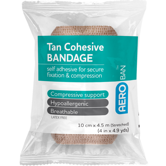 AEROBAN Tan Cohesive Bandage 10cm x 4.5M Wrap/12