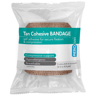 AEROBAN Tan Cohesive Bandage 5.0cm x 4.5M Wrap/12