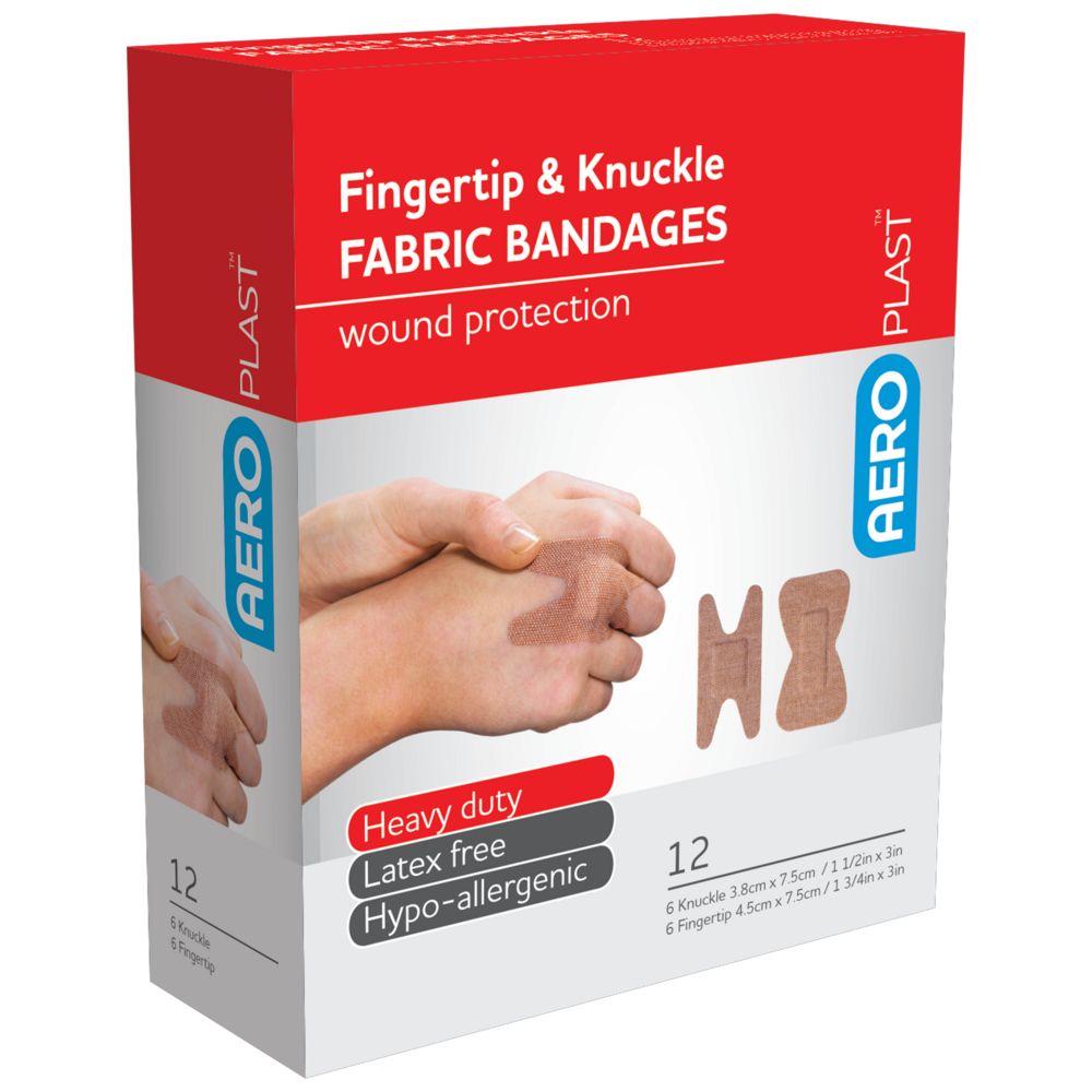 AEROPLAST Premium Fabric Fingertip &amp; Knuckle Dressings Box/12