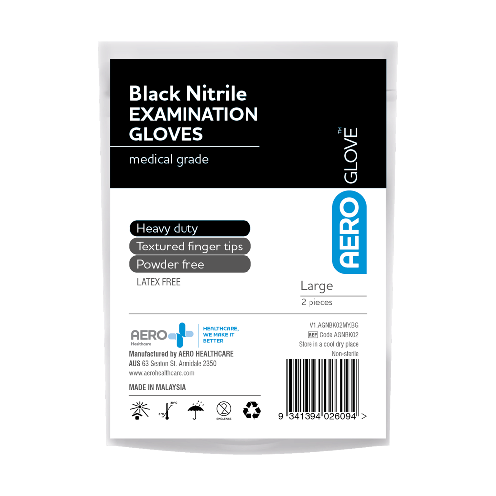 AEROGLOVE Large Black Nitrile Powder-Free Gloves Pair/2