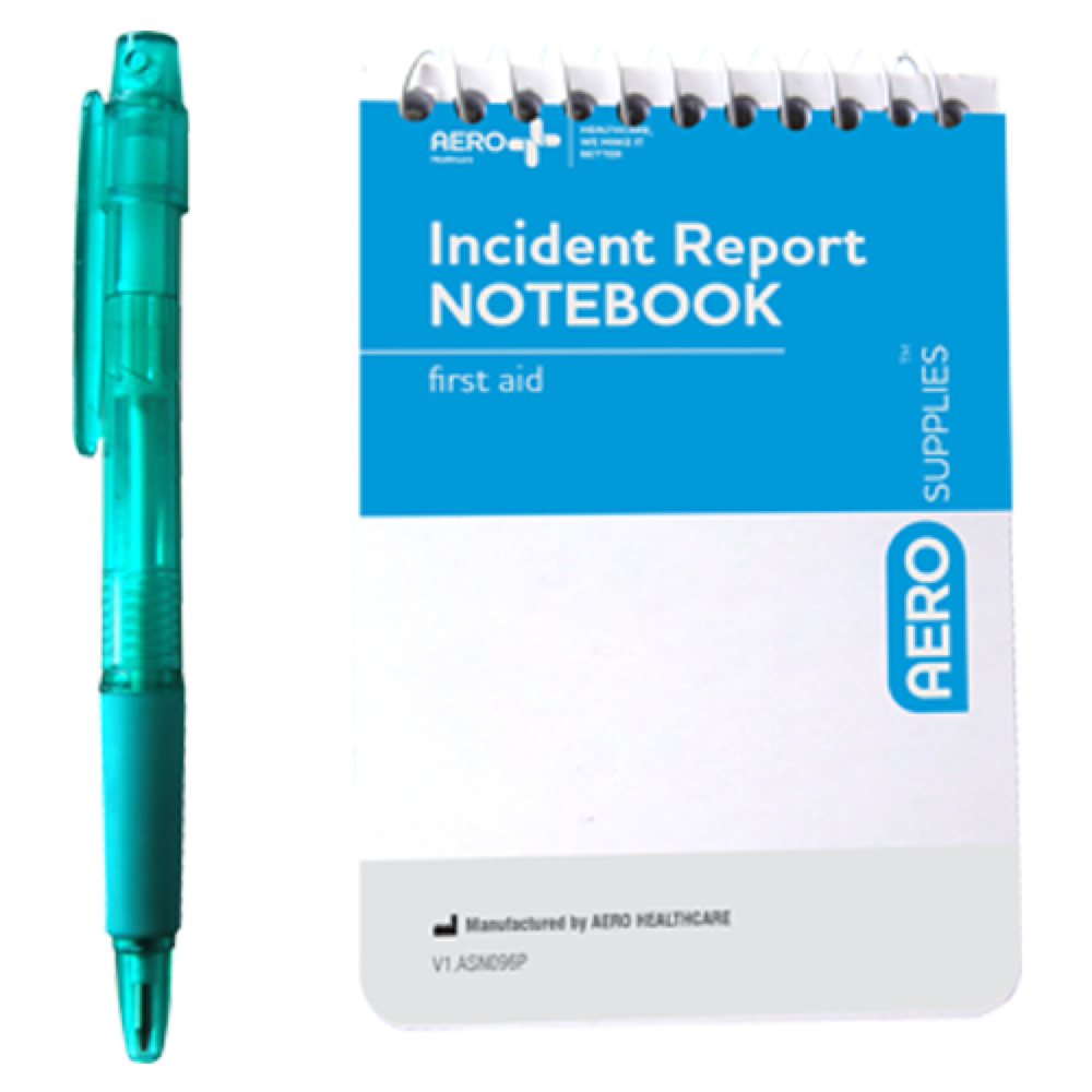 Caderno de primeiros socorros AEROSUPPLIES com caneta