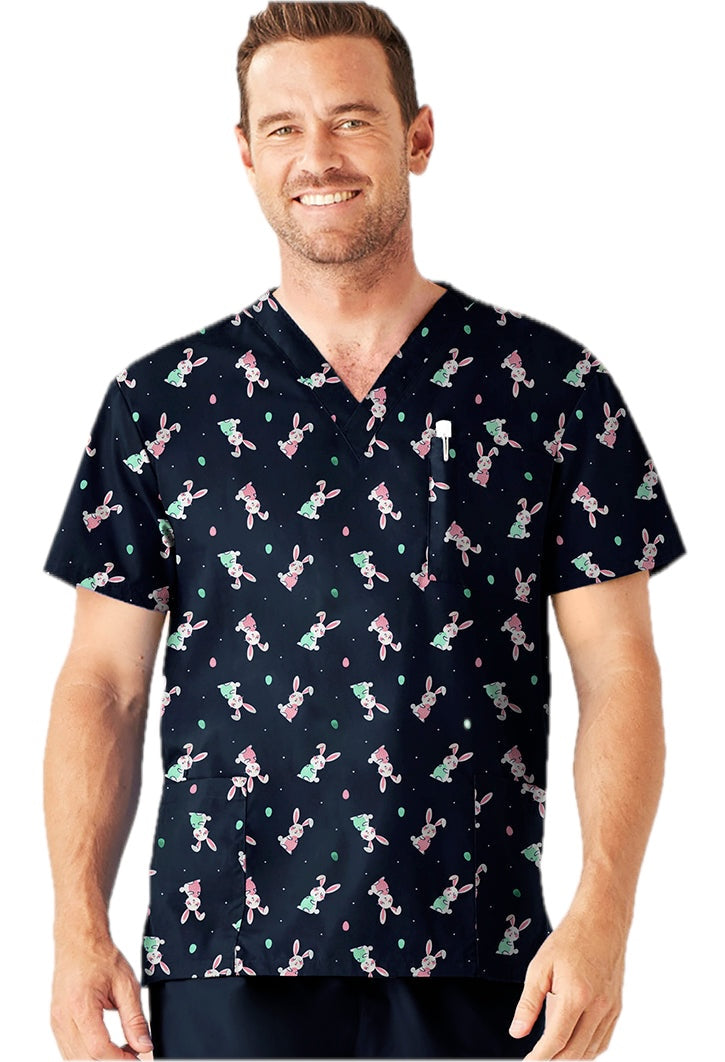 Mens Easter V-Neck Short Sleeve Scrub Top