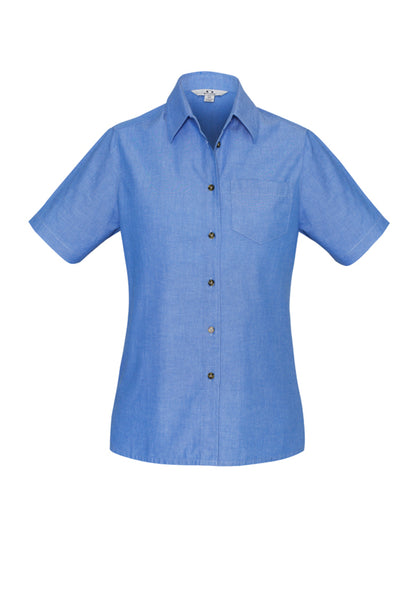 Camisa feminina de manga curta Chambray