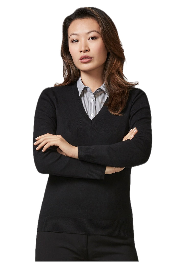 Pullover Rajut Leher V Wanita