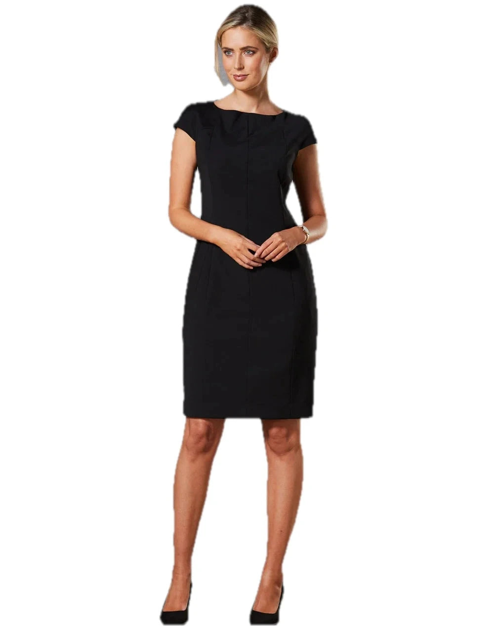 WANITA WOOL BLEND STRETCH CAP SLEEVE DRESS