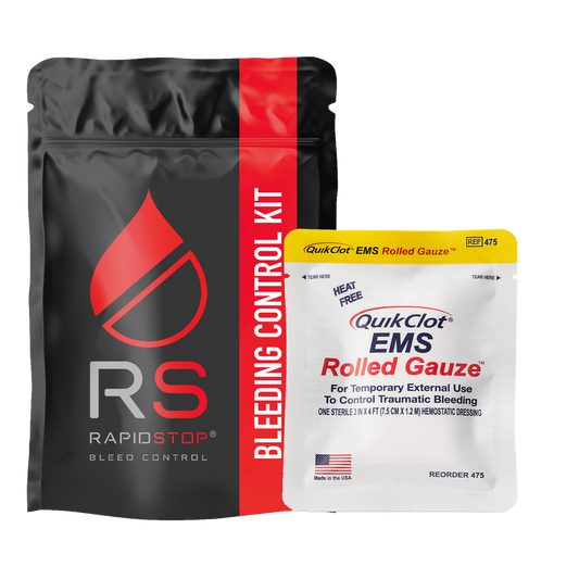 RAPIDSTOP Bleeding Control Kits - Small, Plastic Pouch, EMS Roll