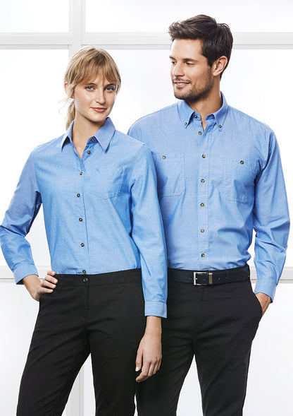 Camisa masculina de manga comprida Chambray