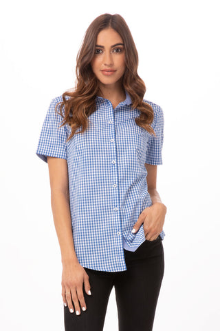 Modern Gingham Short Sleeve Dress Shirt Womens