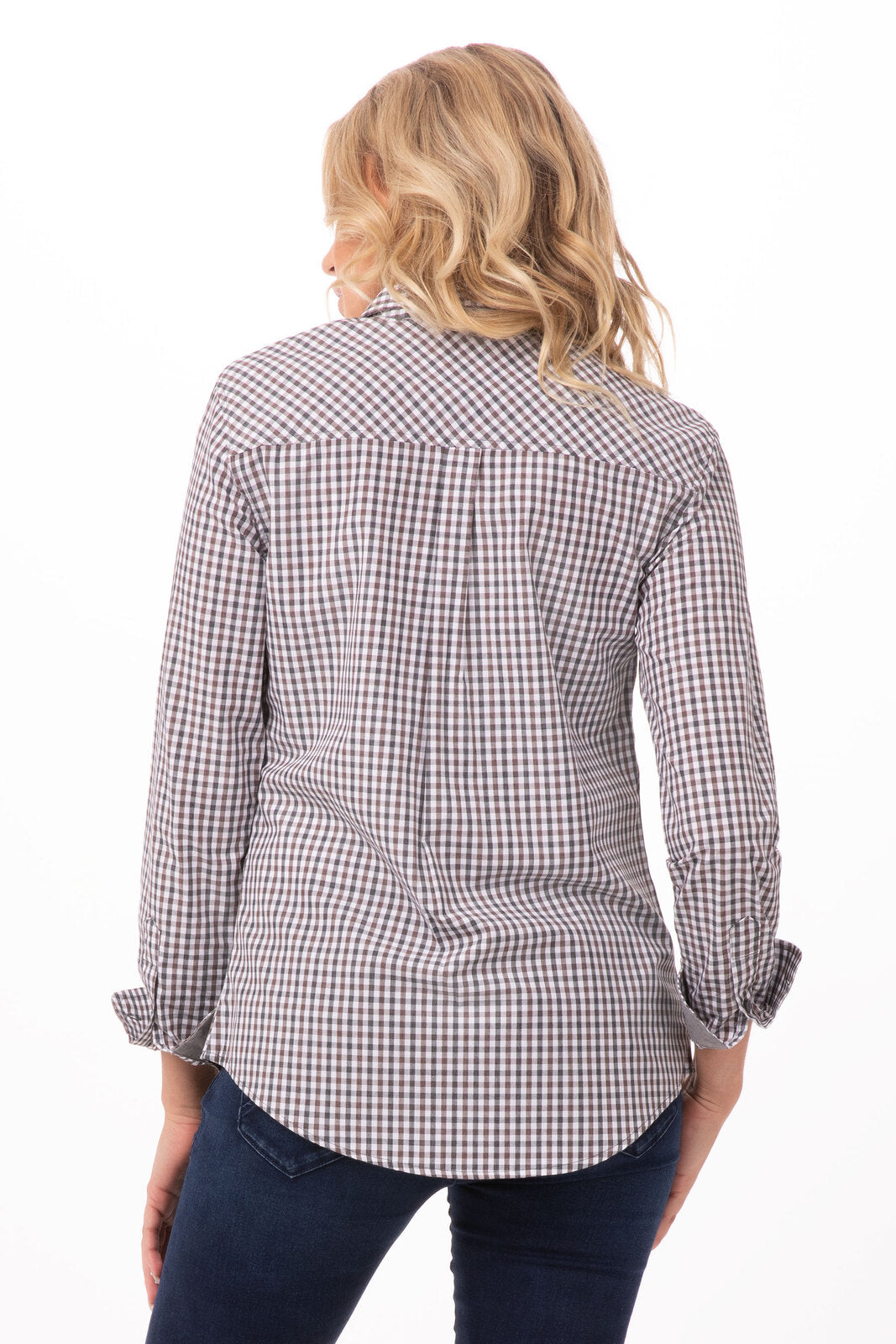 Modern Gingham Long Sleeve Dress Shirt Womens