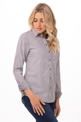 Modern Gingham Long Sleeve Dress Shirt Womens