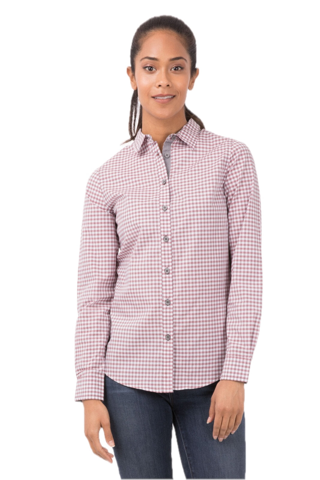 Modern Gingham Long Sleeve Dress Shirt Womens