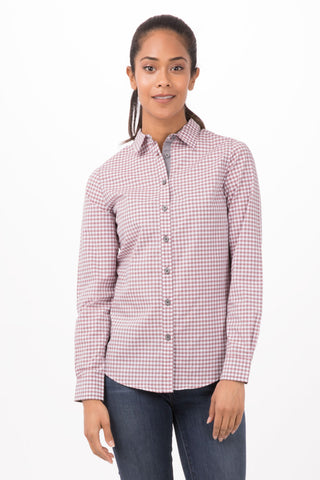 Modern Gingham Long Sleeve Dress Shirt Womens