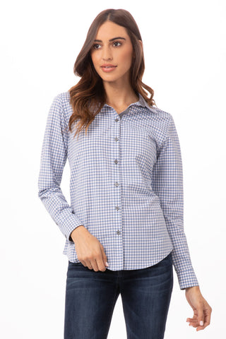 Modern Gingham Long Sleeve Dress Shirt Womens