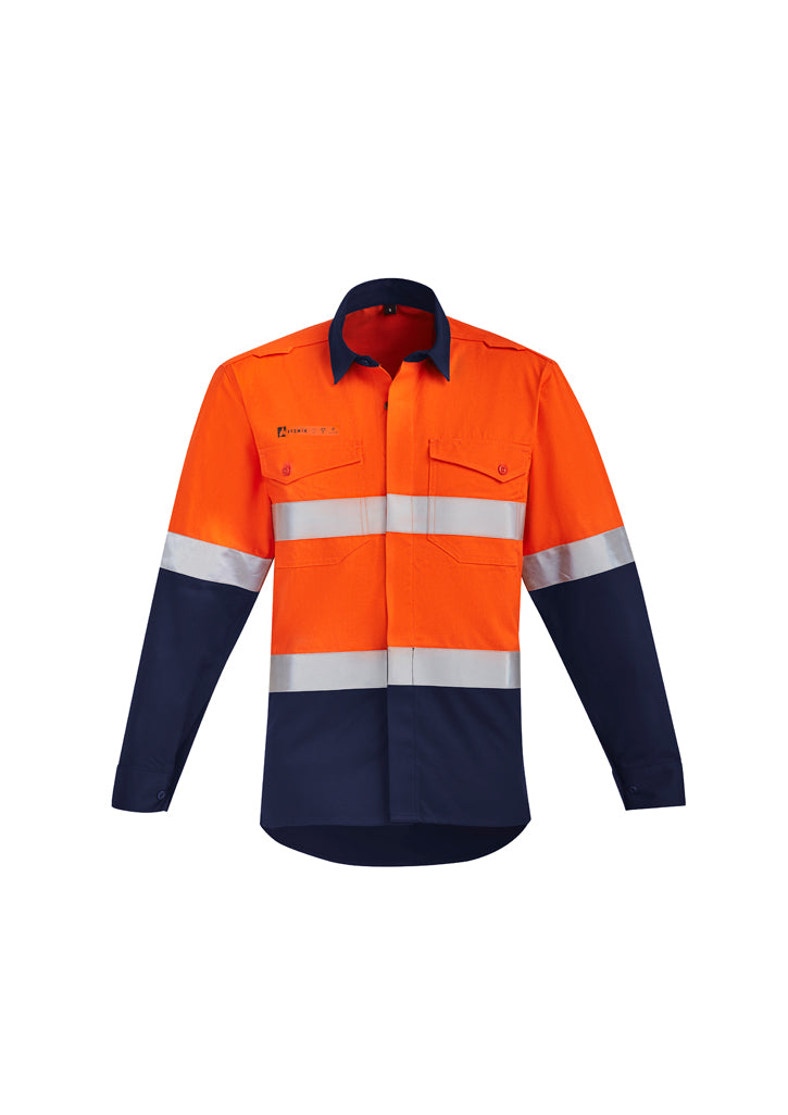 Camisa masculina Orange Flame Hi Vis aberta frontal emendada - Hoop Taped