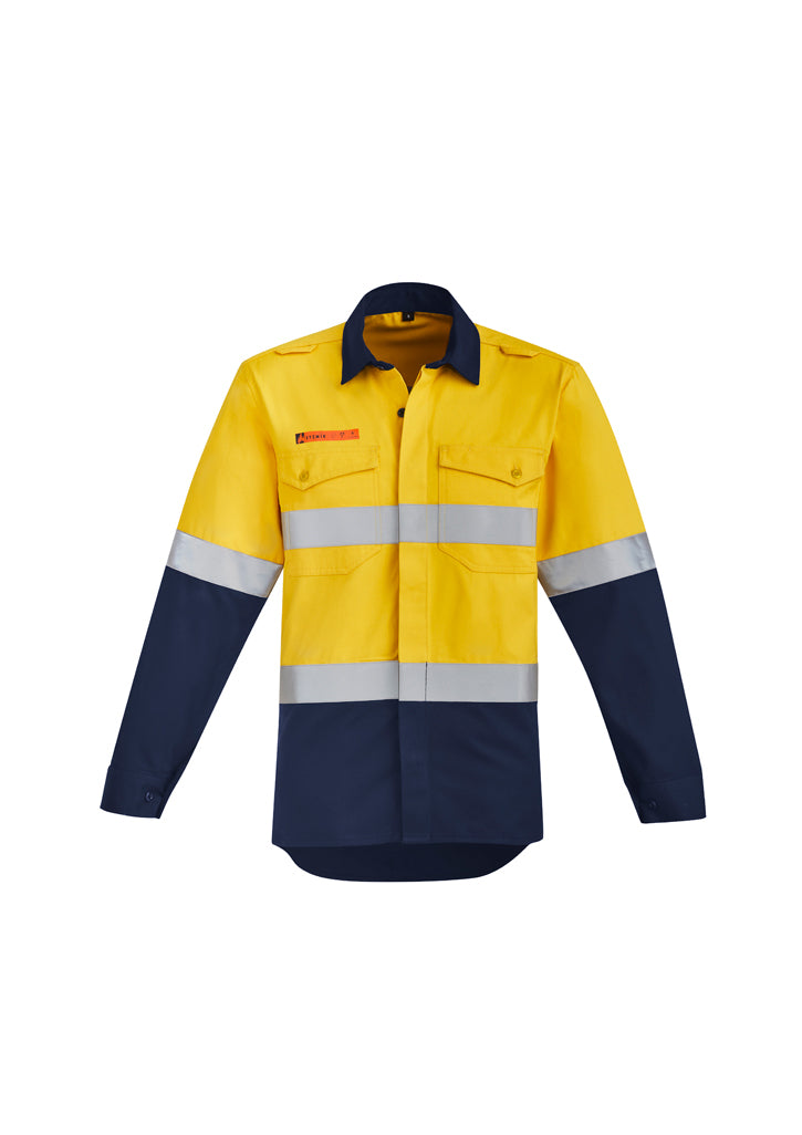 Camisa masculina Orange Flame Hi Vis aberta frontal emendada - Hoop Taped