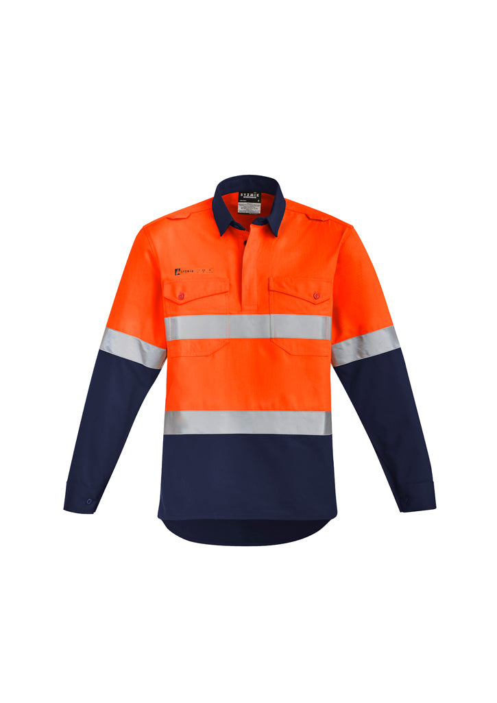 Kemeja Pria Orange Flame Hi Vis Depan Tertutup - Hoop Taped