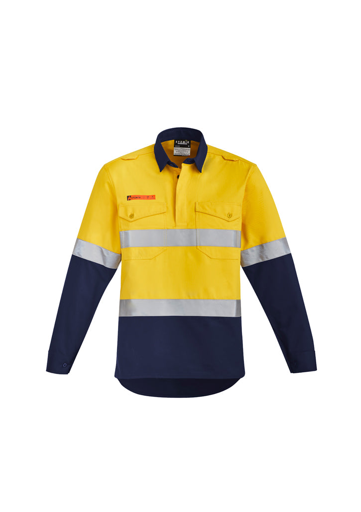 Kemeja Pria Orange Flame Hi Vis Depan Tertutup - Hoop Taped